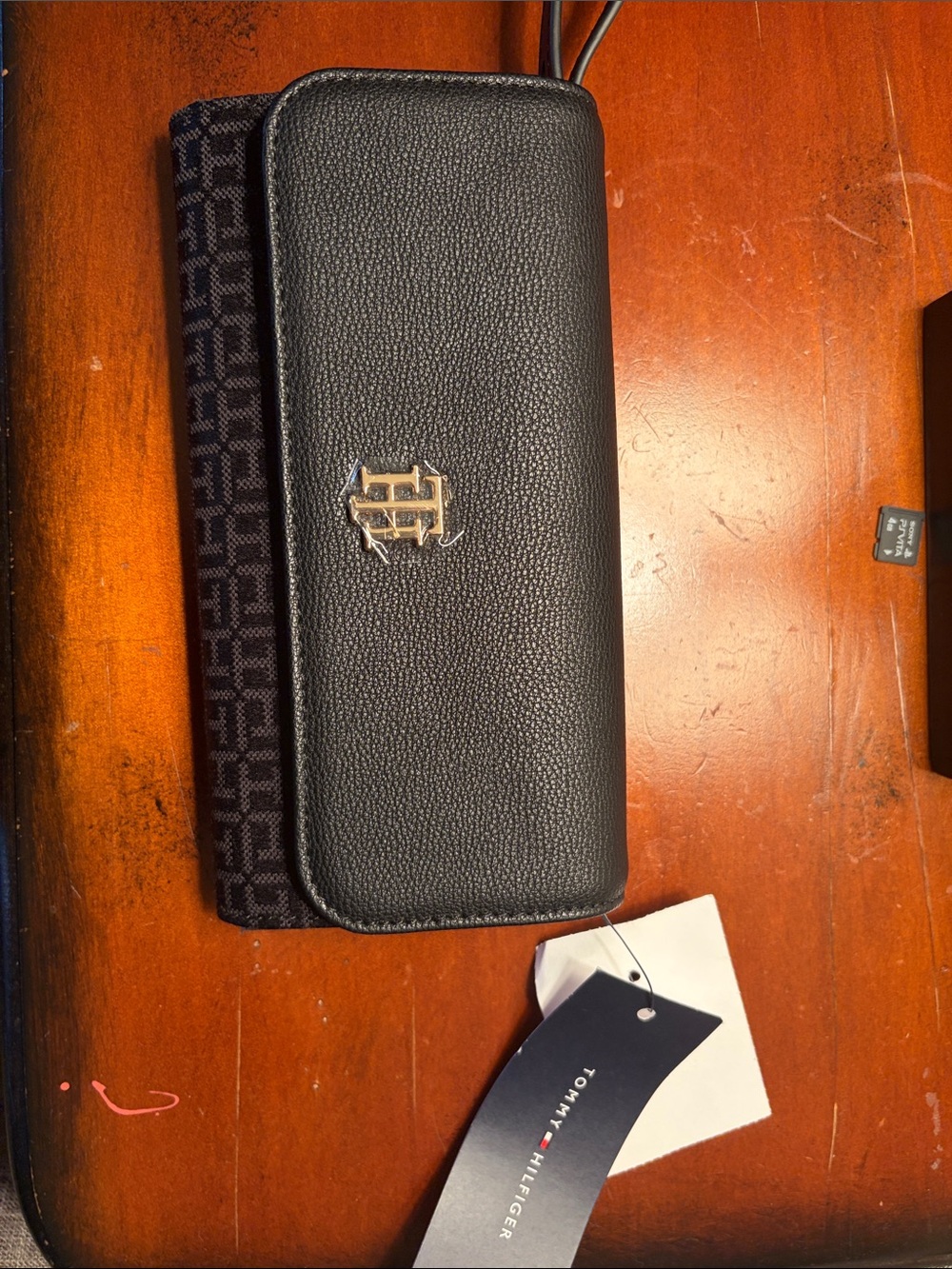 Tommy Hilfiger Black Card Holder Clutch with Metal Logo